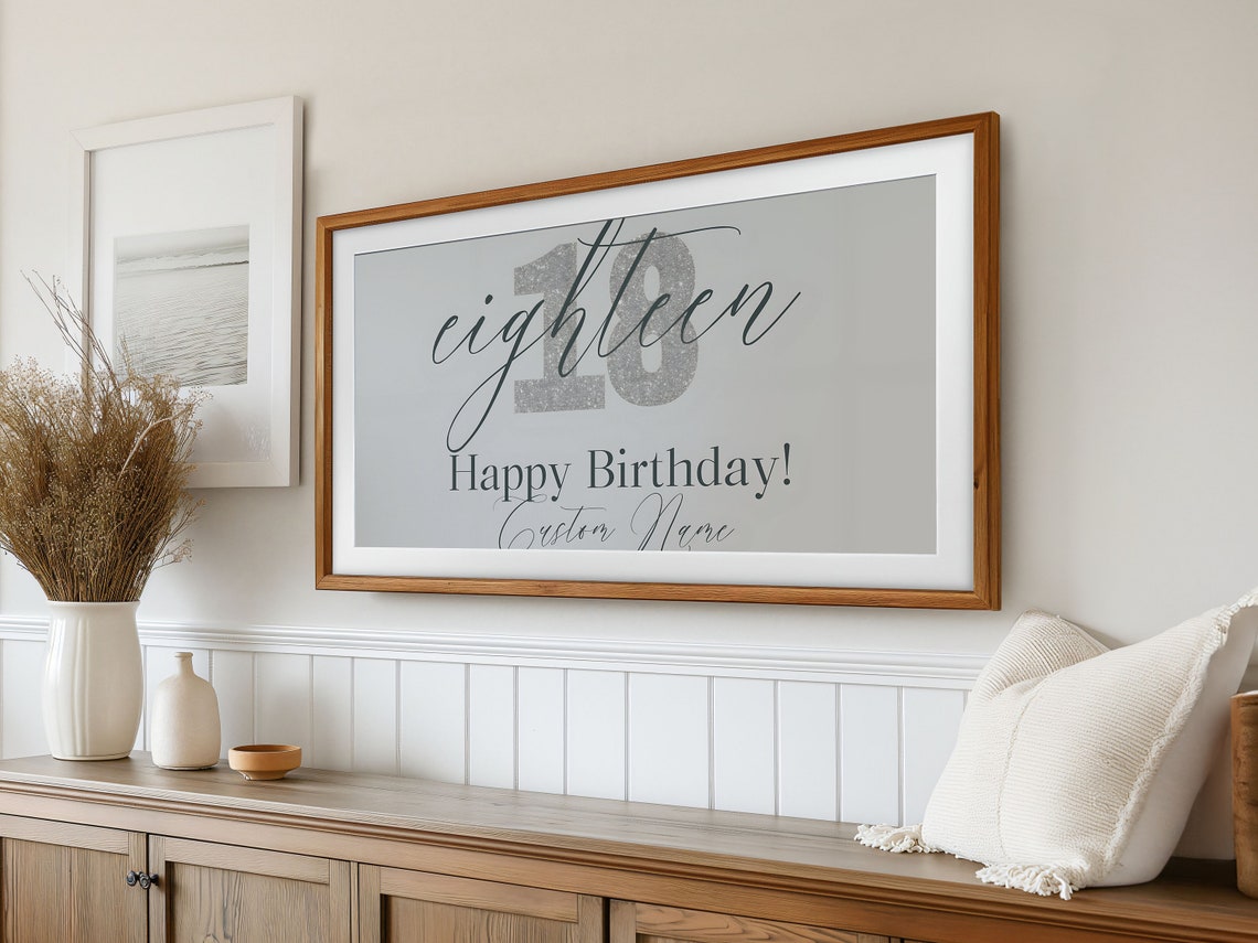 Eighteen 18th Happy Birthday Custom Name Glitter Sign Wall Art - Image 2