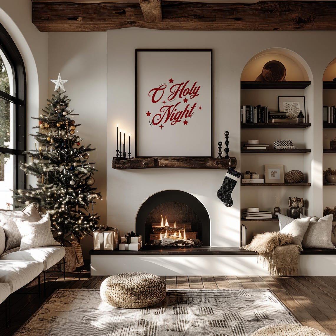O Holy Night Red Script Christmas Typography Holiday Wall Art - Image 3