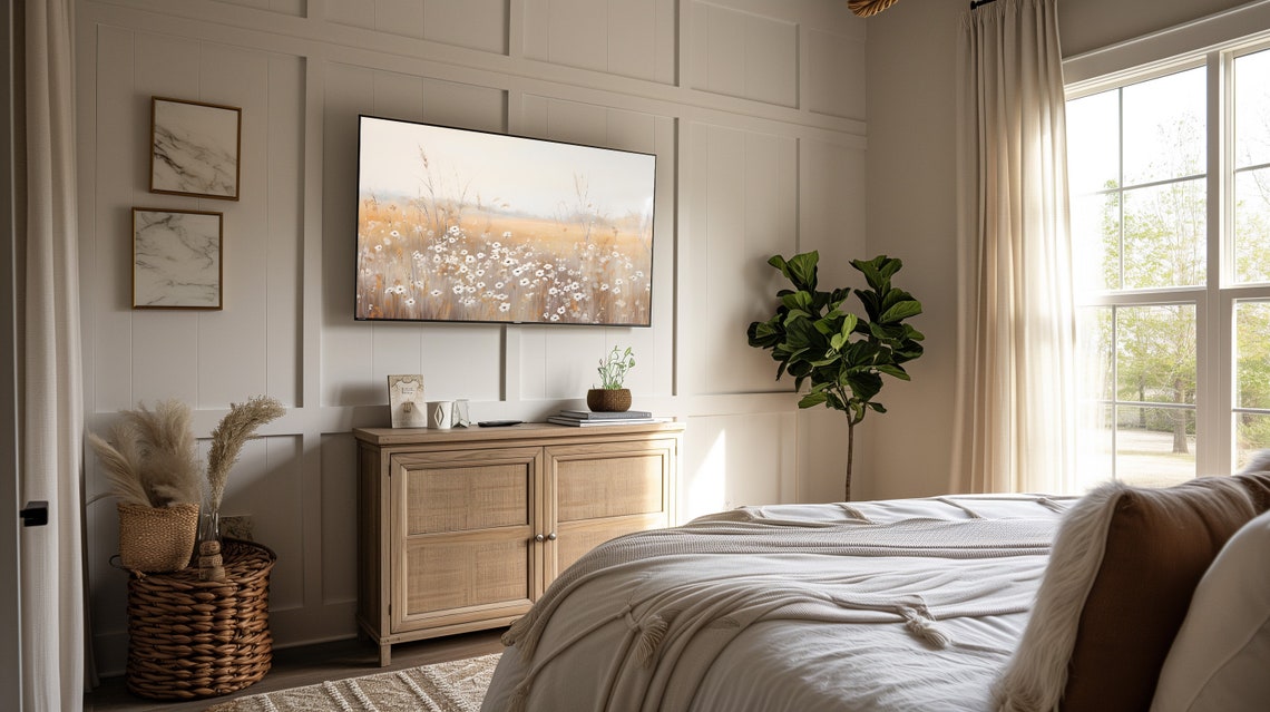 White Wildflowers Sunset Field Warm Orange Meadow Prairie Wall Art - Image 2