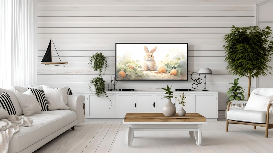 Cute Bunny Easter Eggs Watercolor Garden Nursery Rabbit Wall Art - Image 2