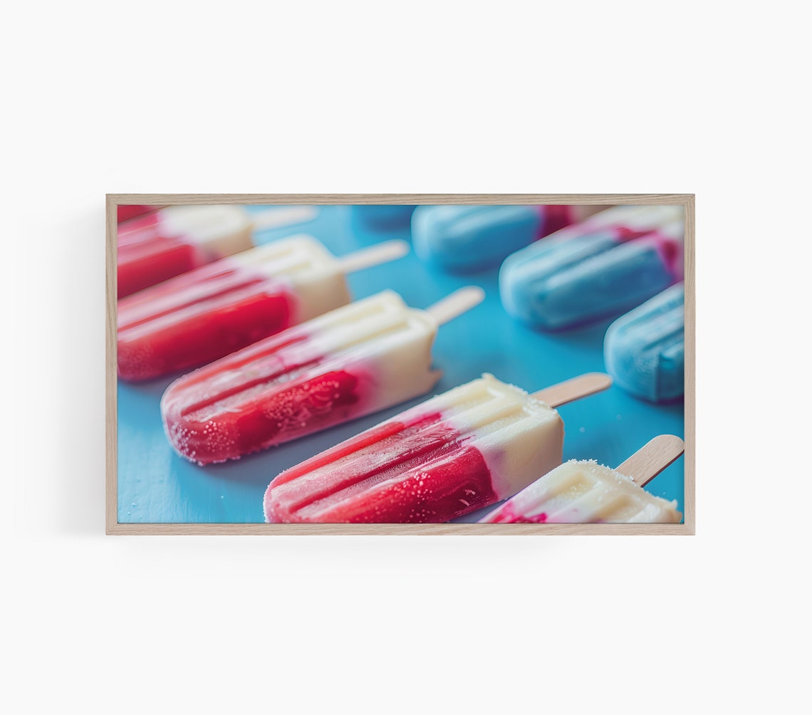 Red White Blue Popsicles Frosty Summer Ice Treats Fun Poster