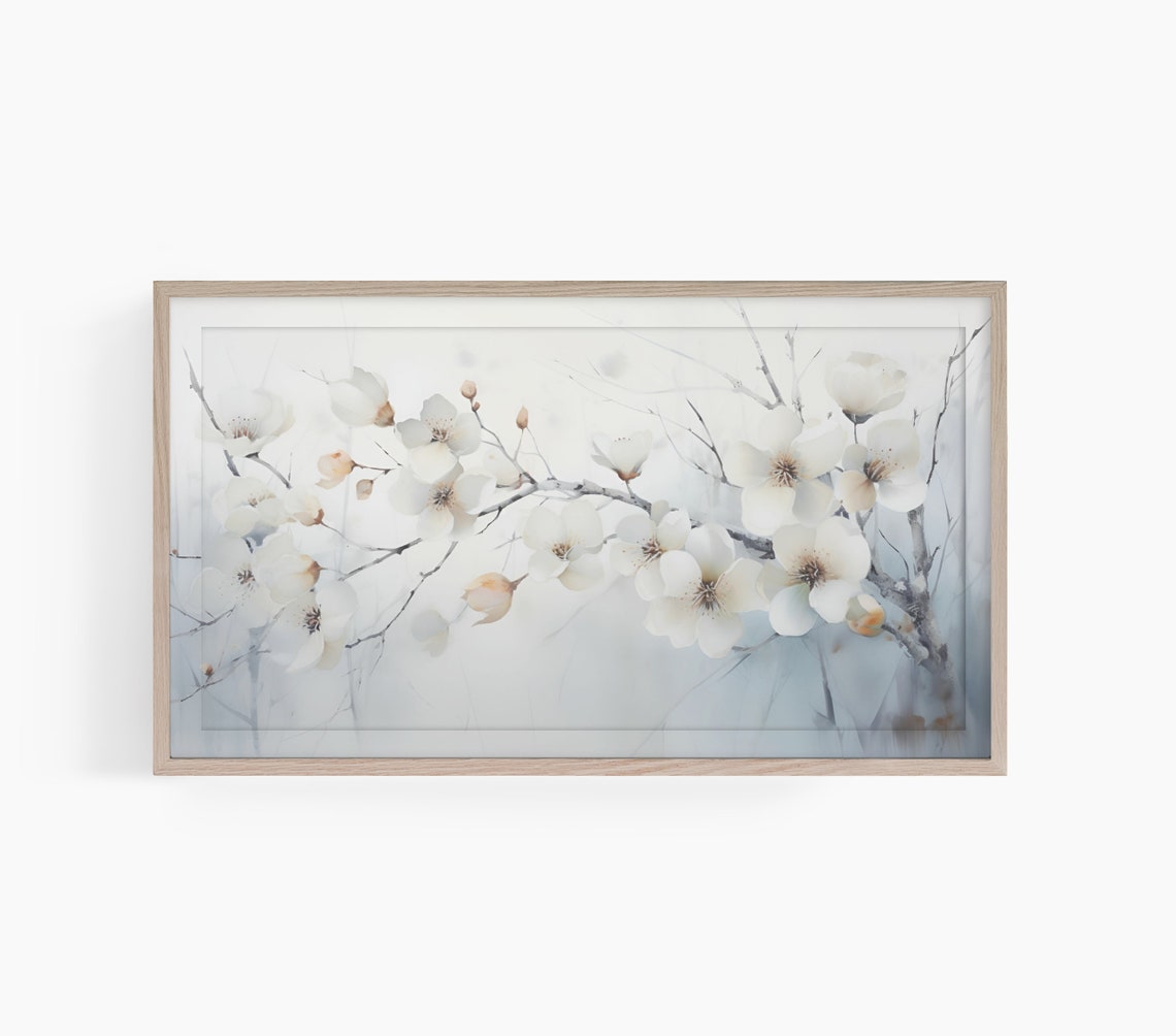 Dreamy White Blossom Branches Soft Watercolor Floral Art Poster