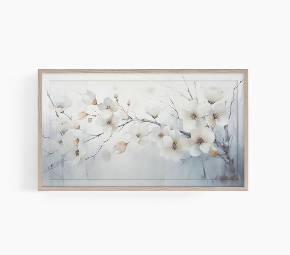 Dreamy White Blossom Branches Soft Watercolor Floral Art Poster