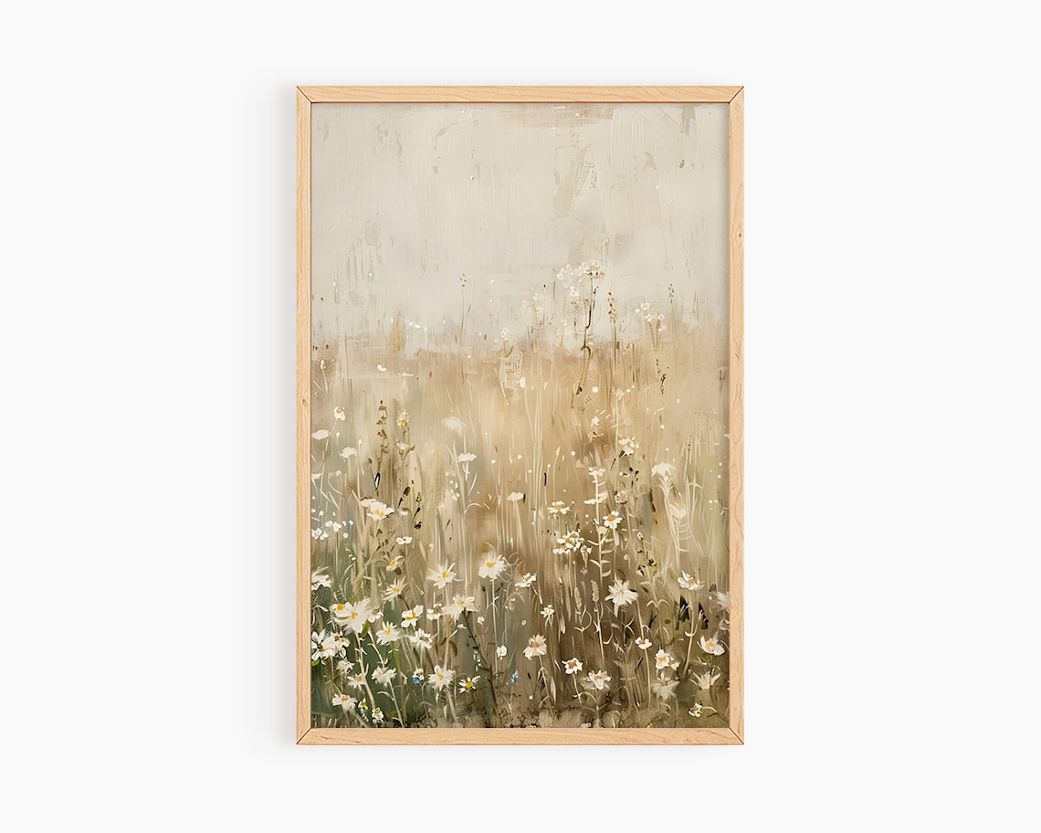 Wildflower Field Landscape Neutral Spring Wall Art Print