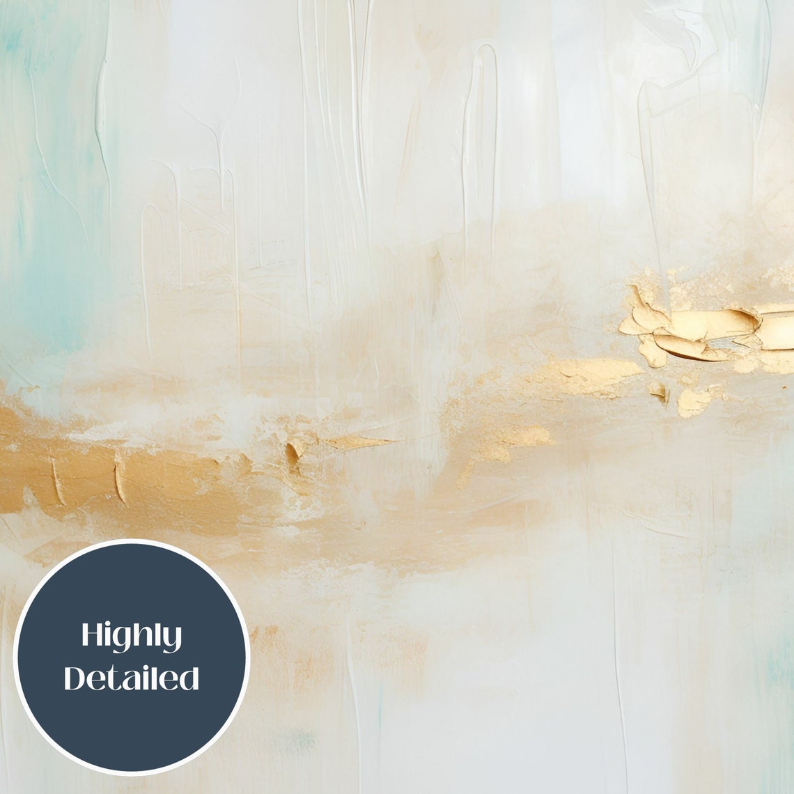 Turquoise Gold and White Abstract Coastal Modern Painting Poster - Image 3