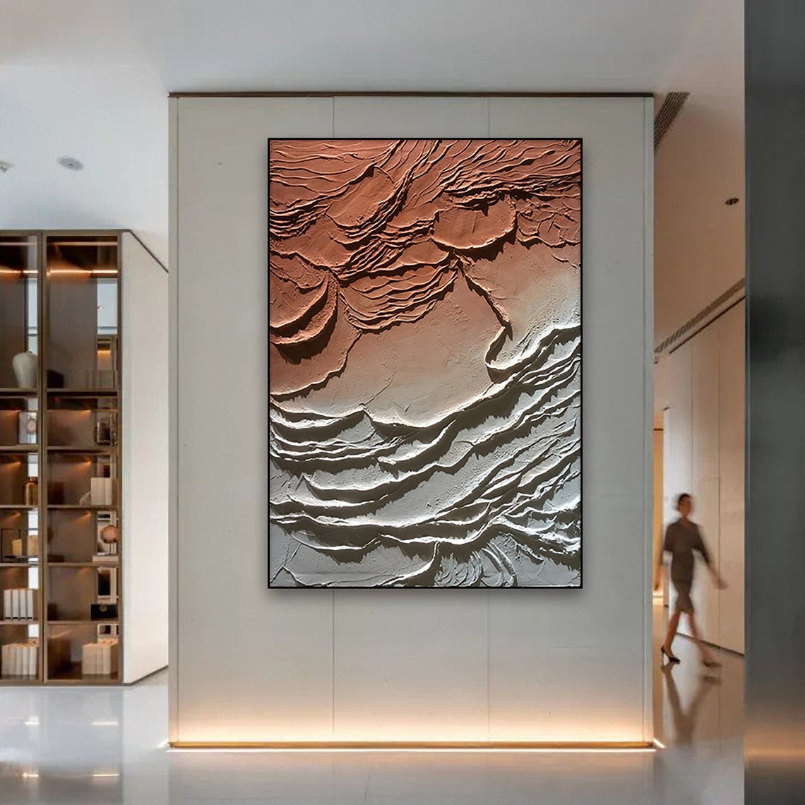 Hand Painted Abstract Mountain Wall Art Painting Brick Red White Thick Textured Wall Art Painting Living Room Decor Boho Wall Art