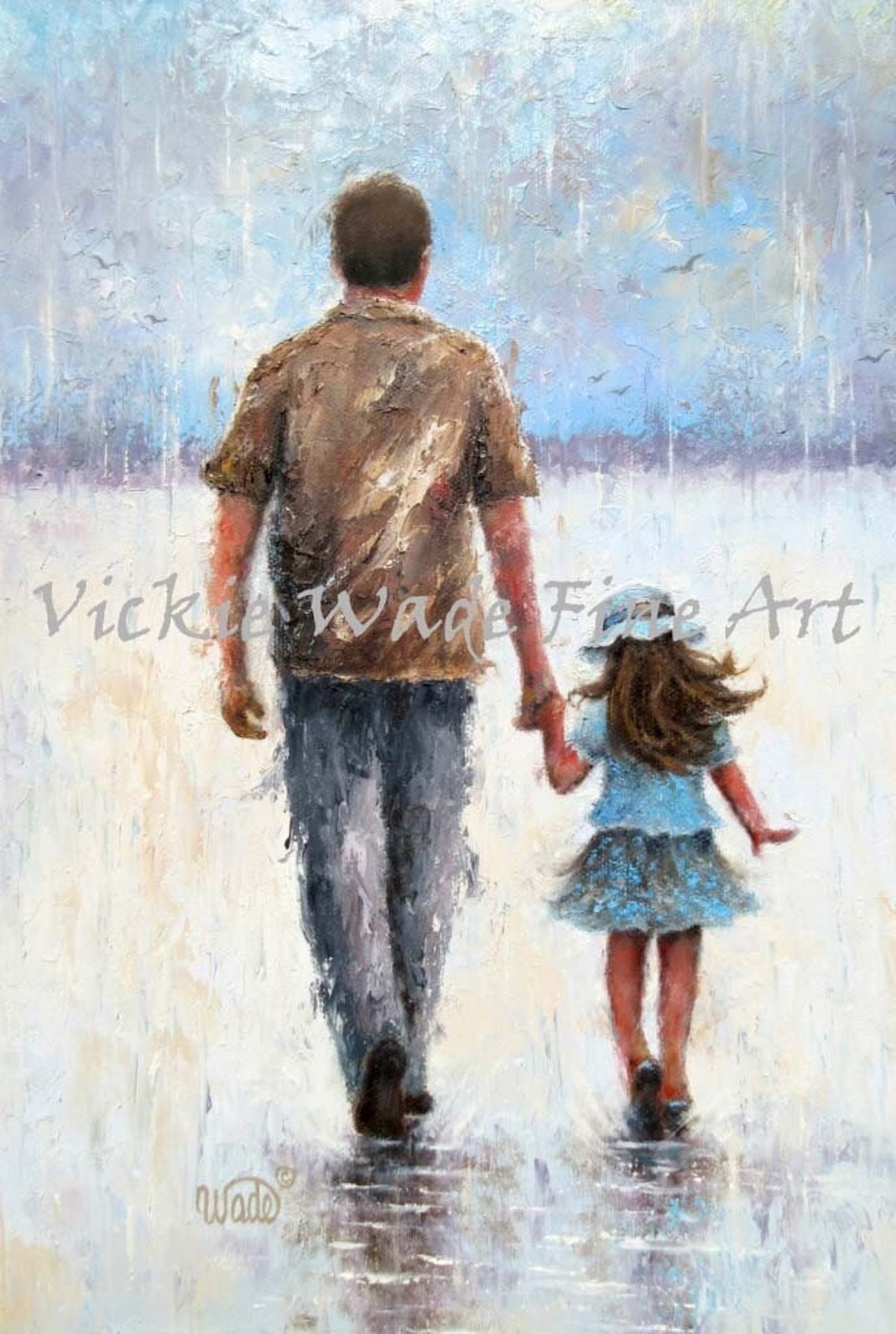 Father Holding His Daughter's Hand on a Walk Together Poster