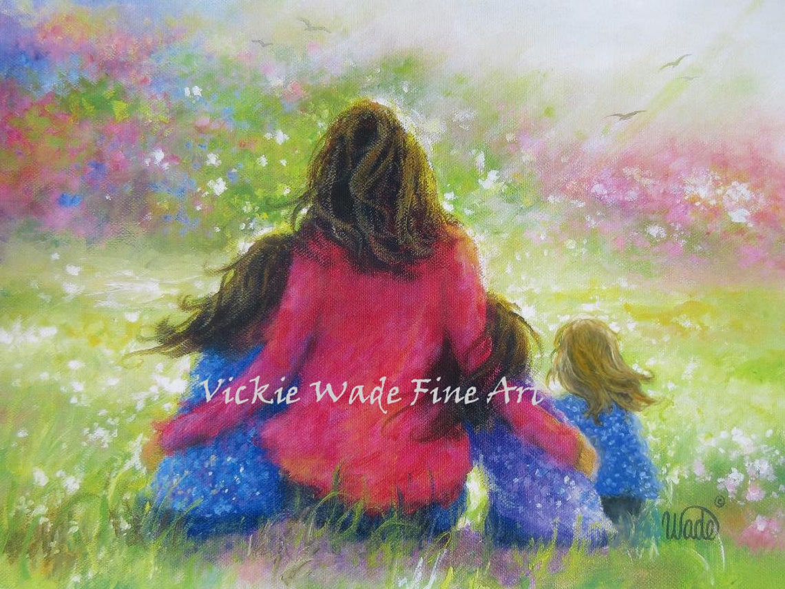 Mother And Three Daughters Art Print Three Girls Paintings Garden Mother Little Sis Blonde Three Sisters Girls Room Art Vickie Wade Art