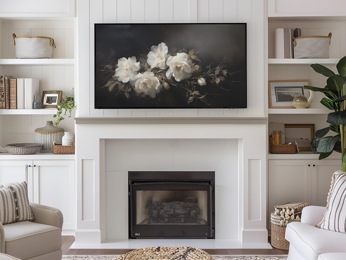 Moody White Flowers, Vintage Oil Painting Art Print - Image 3