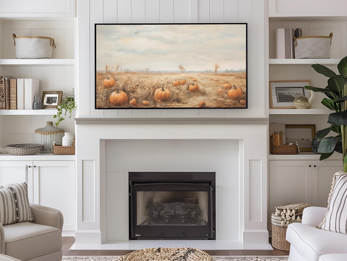 Pumpkin Field Golden Wheat Autumn Sunset Neutral Landscape Art Poster - Image 4