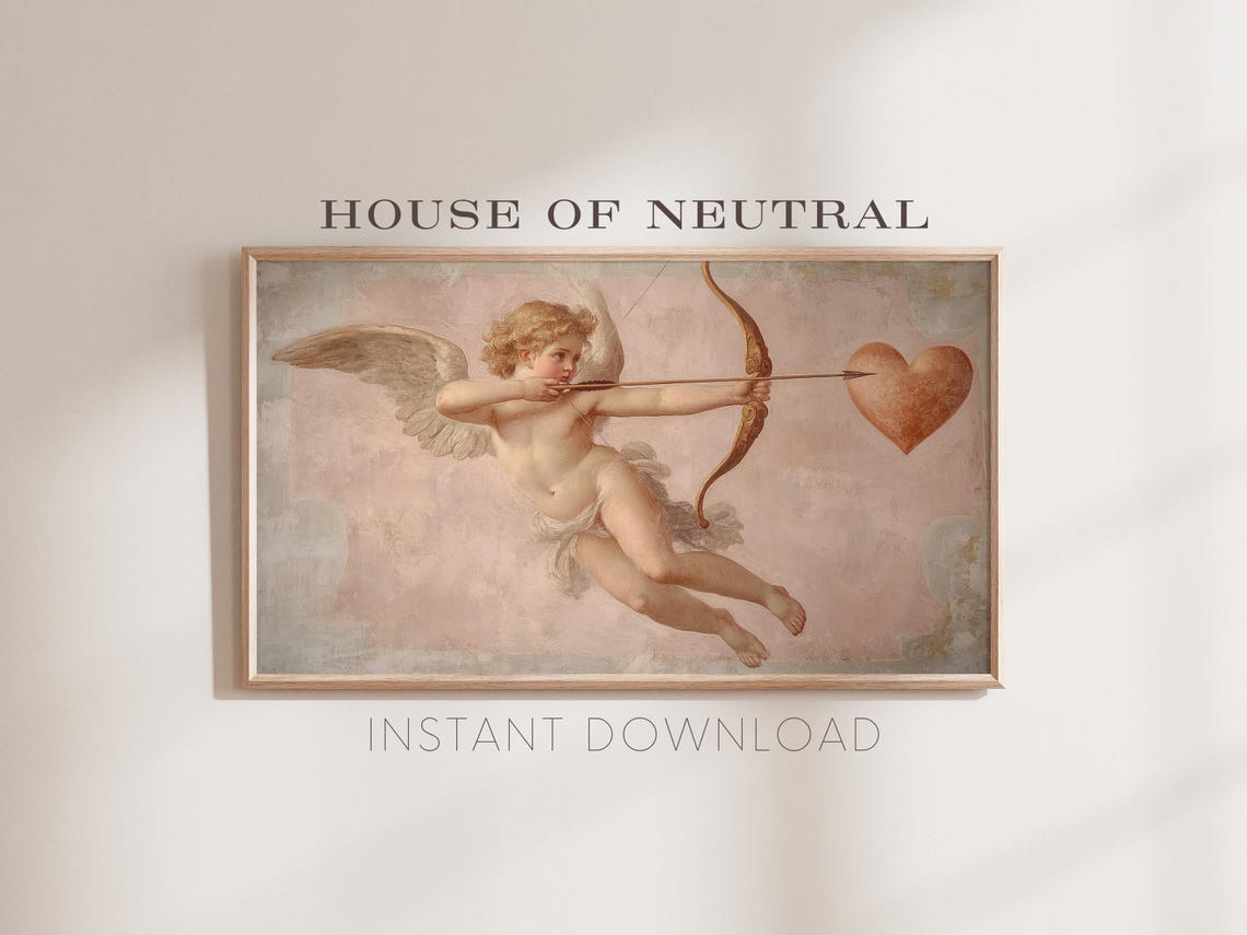 Classical Cupid Cherub Bow Arrow Heart Soft Rose Pink Valentine Poster - Image 4