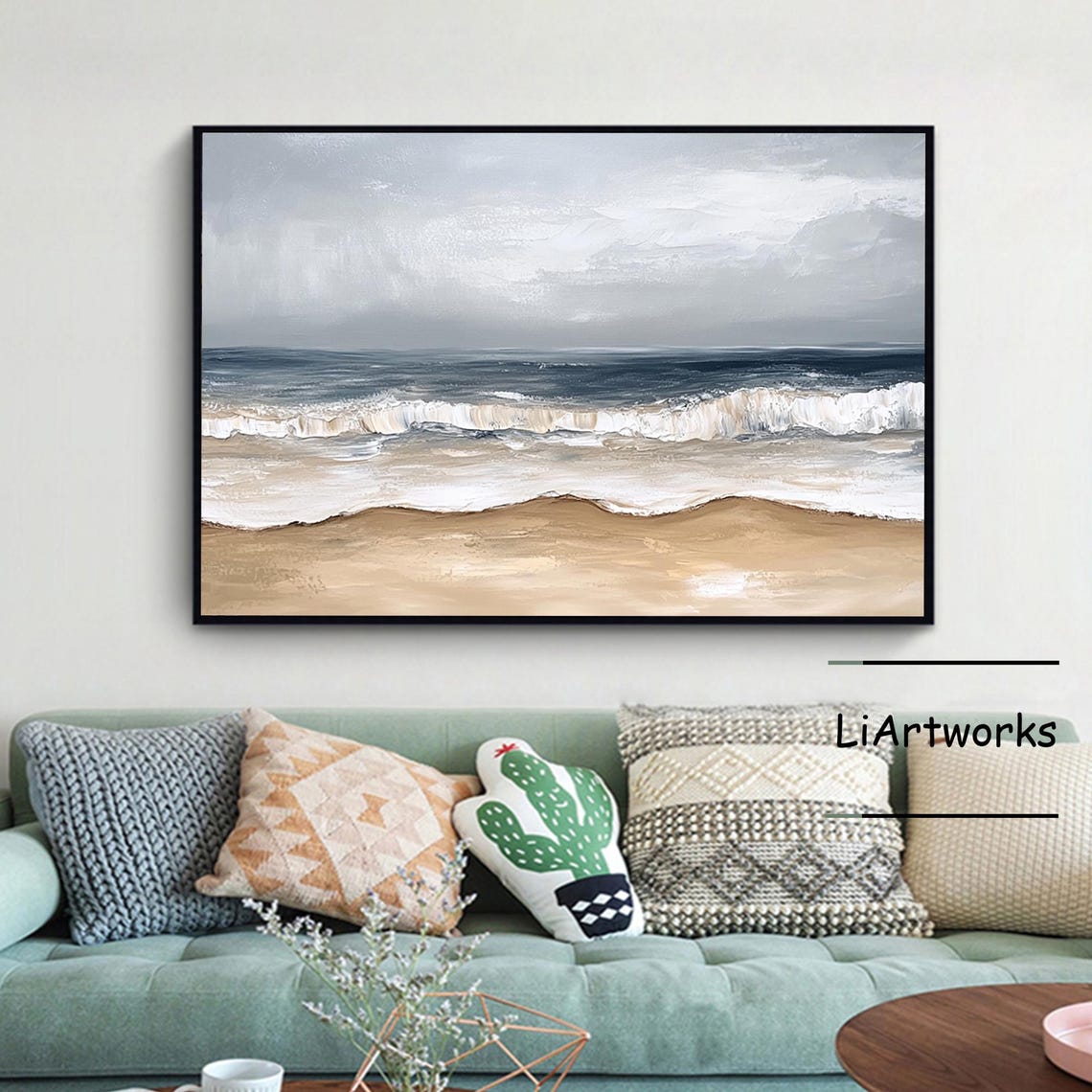 Stormy Dark Blue Ocean Waves Crashing Under a Gray Cloudy Sky Poster - Image 3