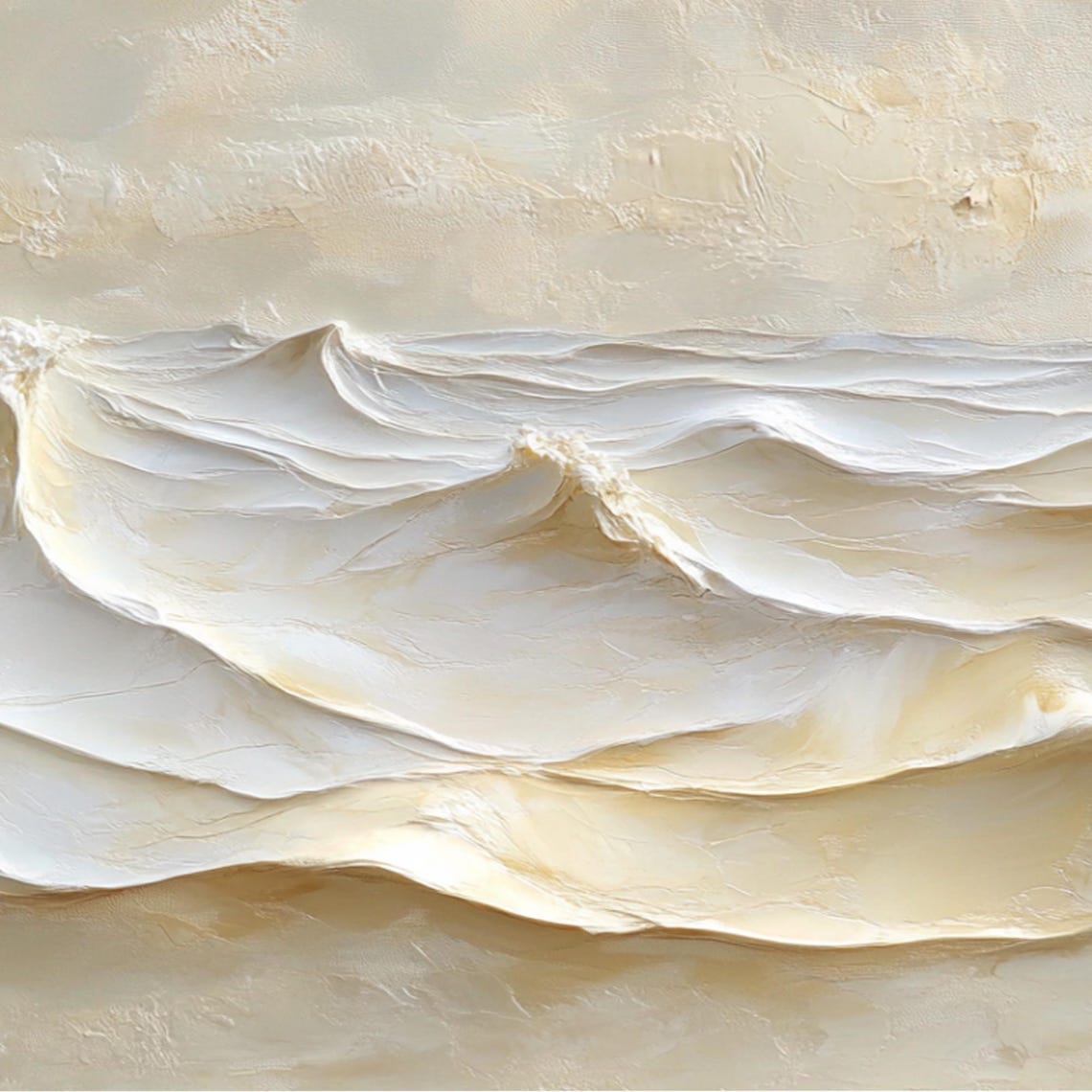 Ivory White Layered Ocean Wave Ribbon in Soft Impasto Art Poster - Image 2