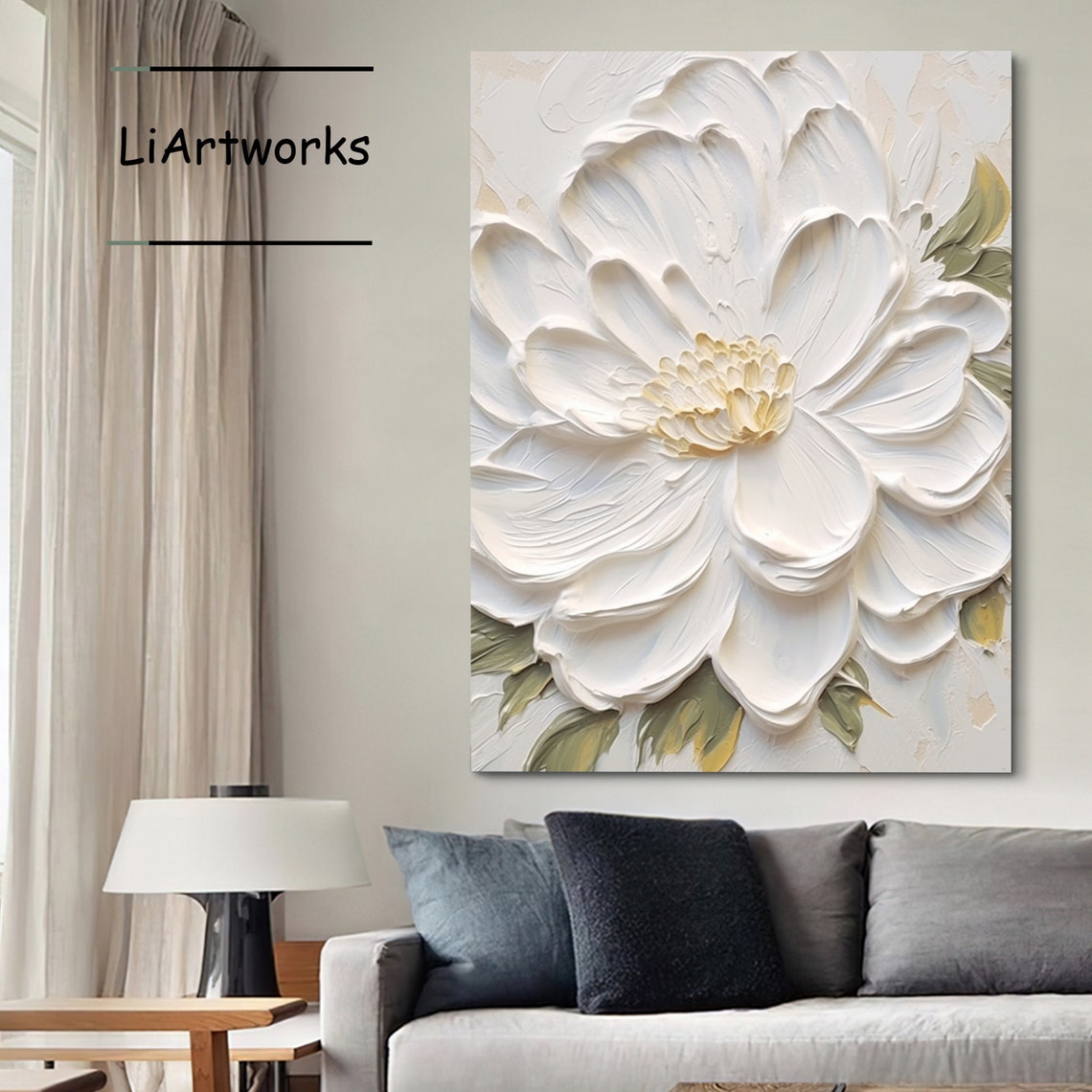 Abstract White Flower Oil Painting On Heavy Textured Flower Painting White Floral Landscape Acrylic Painting Living Room Decor Gift - Image 4