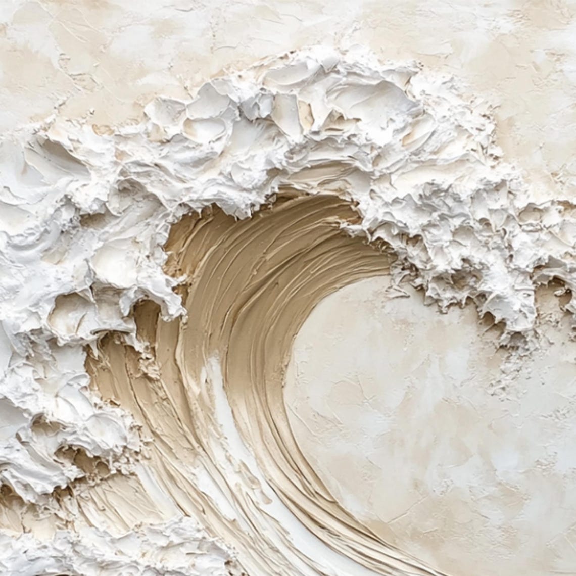 White and Gold Ocean Wave Curl Swirl in Thick Textured Paint Poster - Image 2