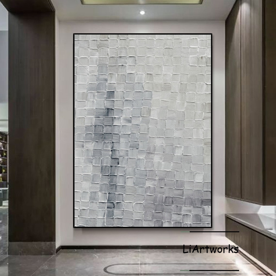 Ivory White Woven Texture Squares Abstract Minimalist Modern Poster - Image 3