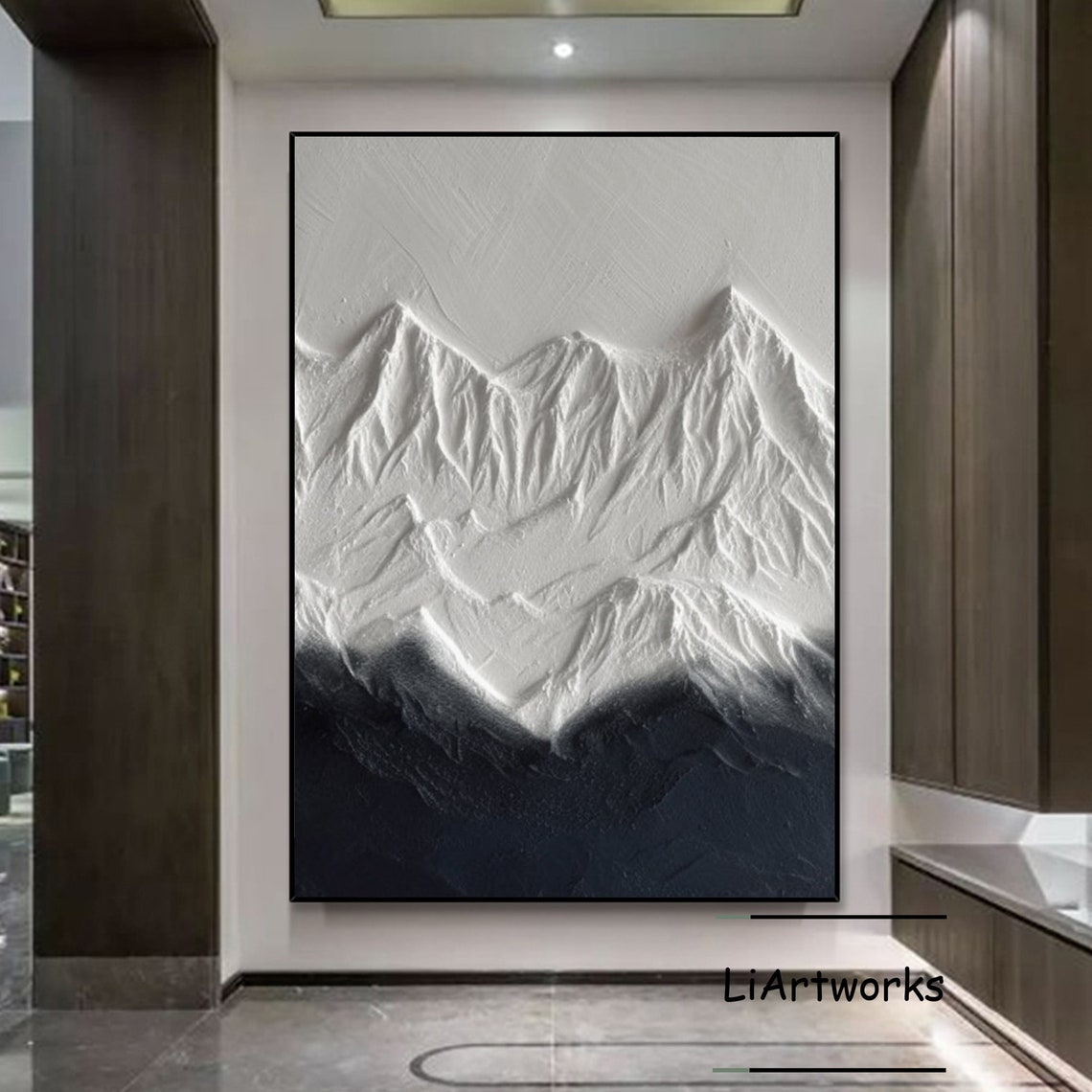 Black And White Mountain Ridge 3D Textured Landscape Art Poster - Image 3