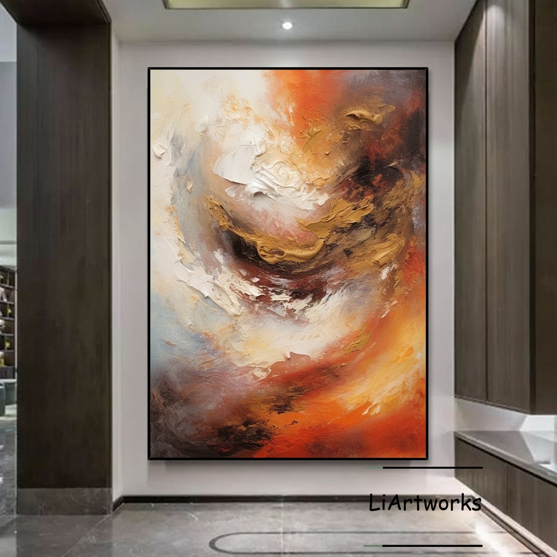 Fiery Orange Red Abstract Swirl Painting Bold Modern Statement Poster - Image 3