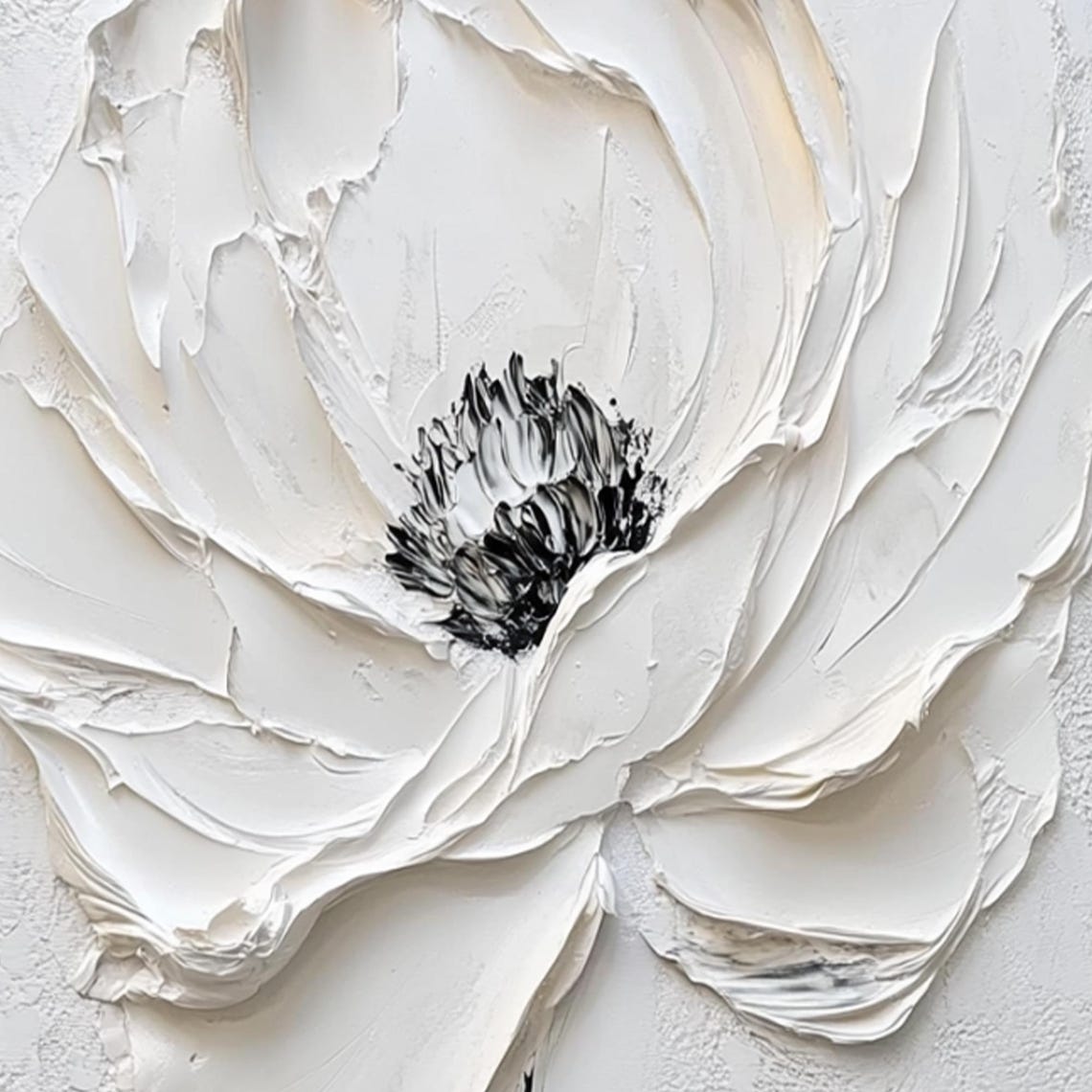 White Flower With Black Center 3D Relief Minimalist Art Poster - Image 2