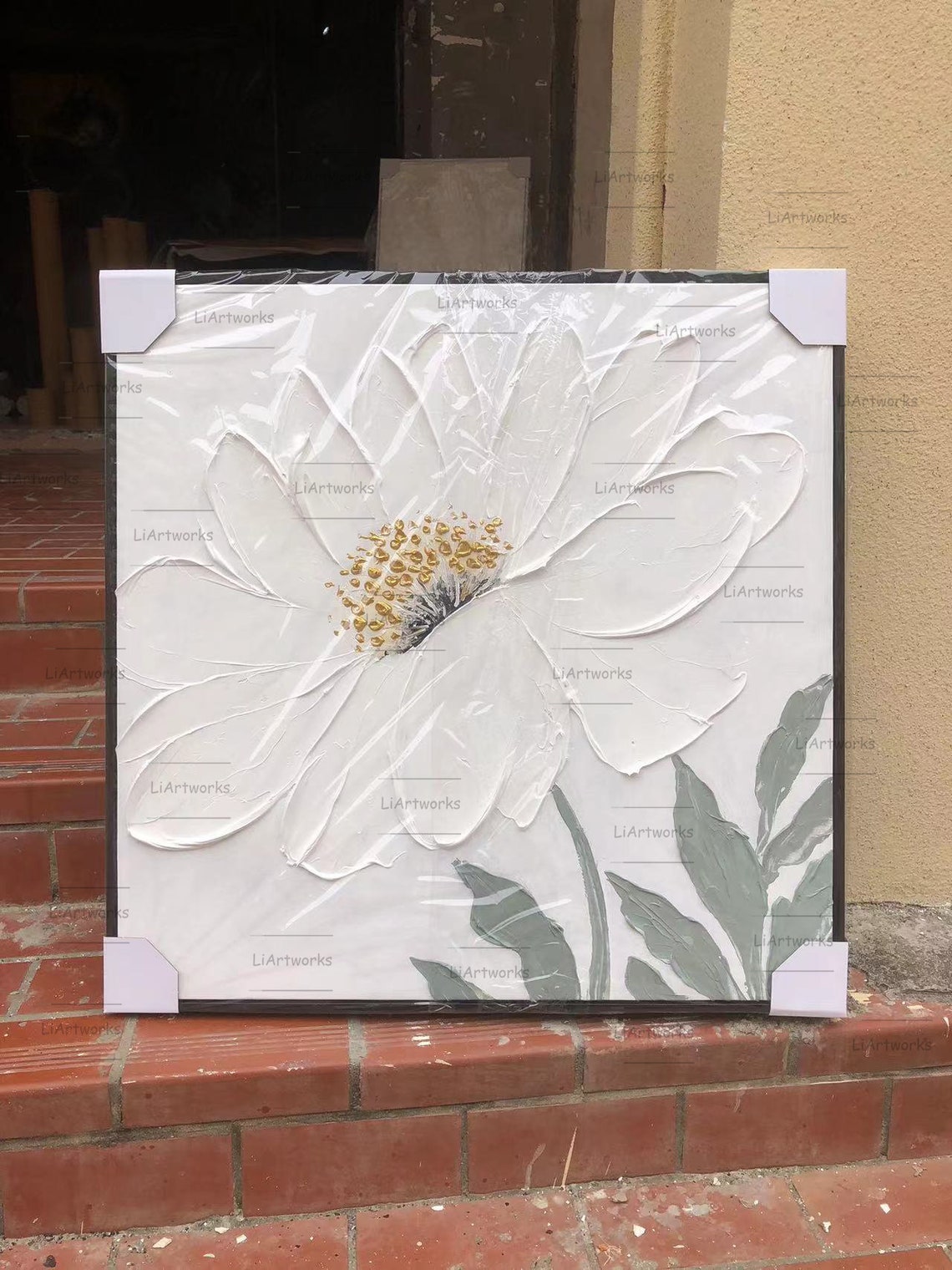 Large White Daisy 3D Textured Botanical Square Floral Poster - Image 4