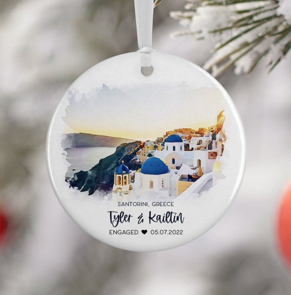 Santorini Engagement Travel Poster, Personalized Greek Islands