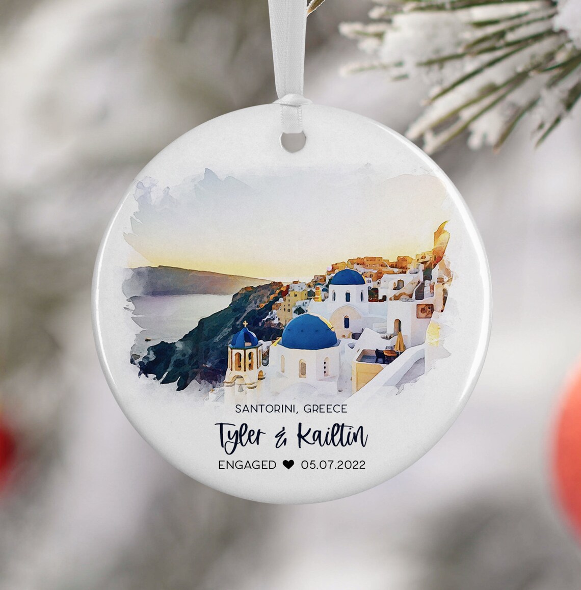 Santorini Engagement Travel Poster, Personalized Greek Islands