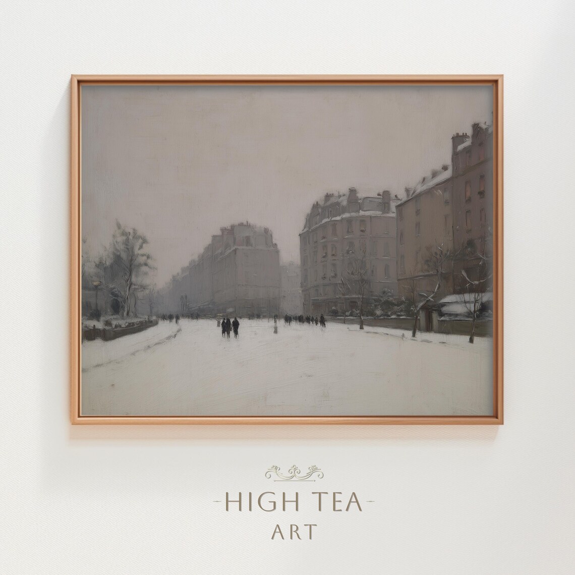 Snowy Vintage European Boulevard Haussmann Buildings Winter Oil Poster