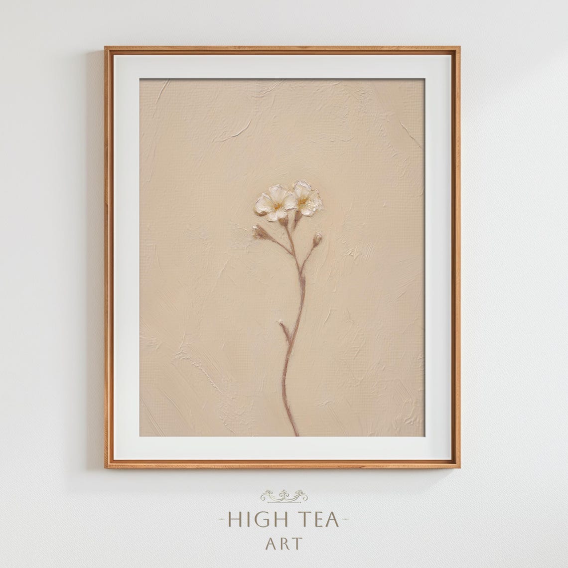 Vintage Minimal Single White Flower Beige Textured Art Poster