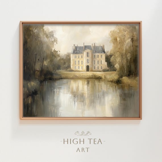 Vintage French Chateau Countryside Landscape Art Print