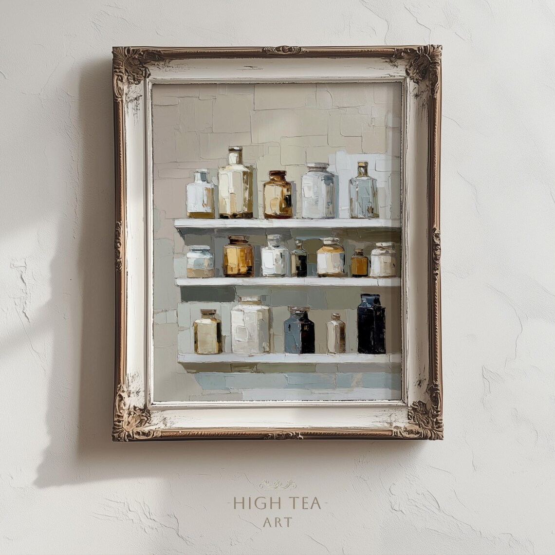 Vintage Glass Apothecary Jars Shelf Still Life Painting Poster
