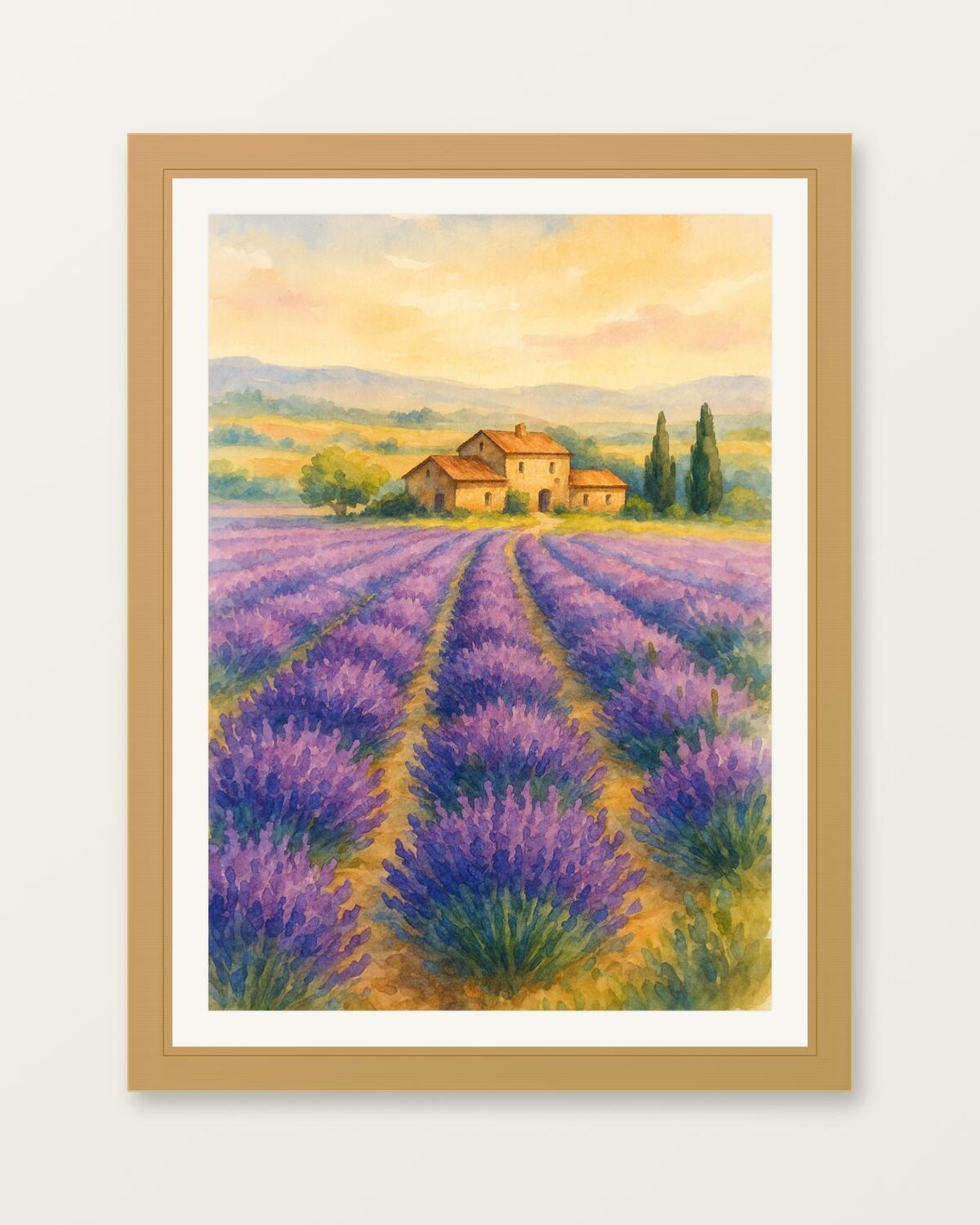 Lavender Fields France Farmhouse Watercolor Provence Summer Poster