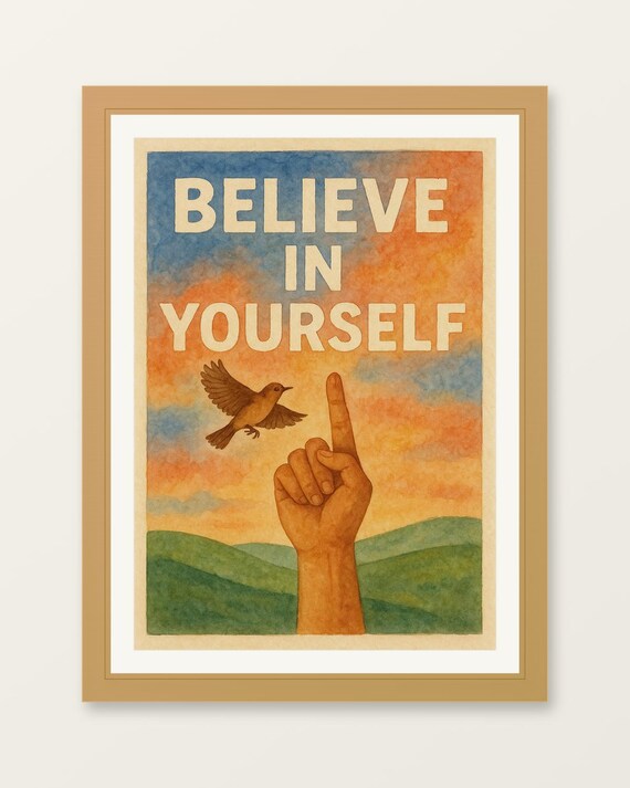 Believe In Yourself Poster Motivational Watercolor Art Print