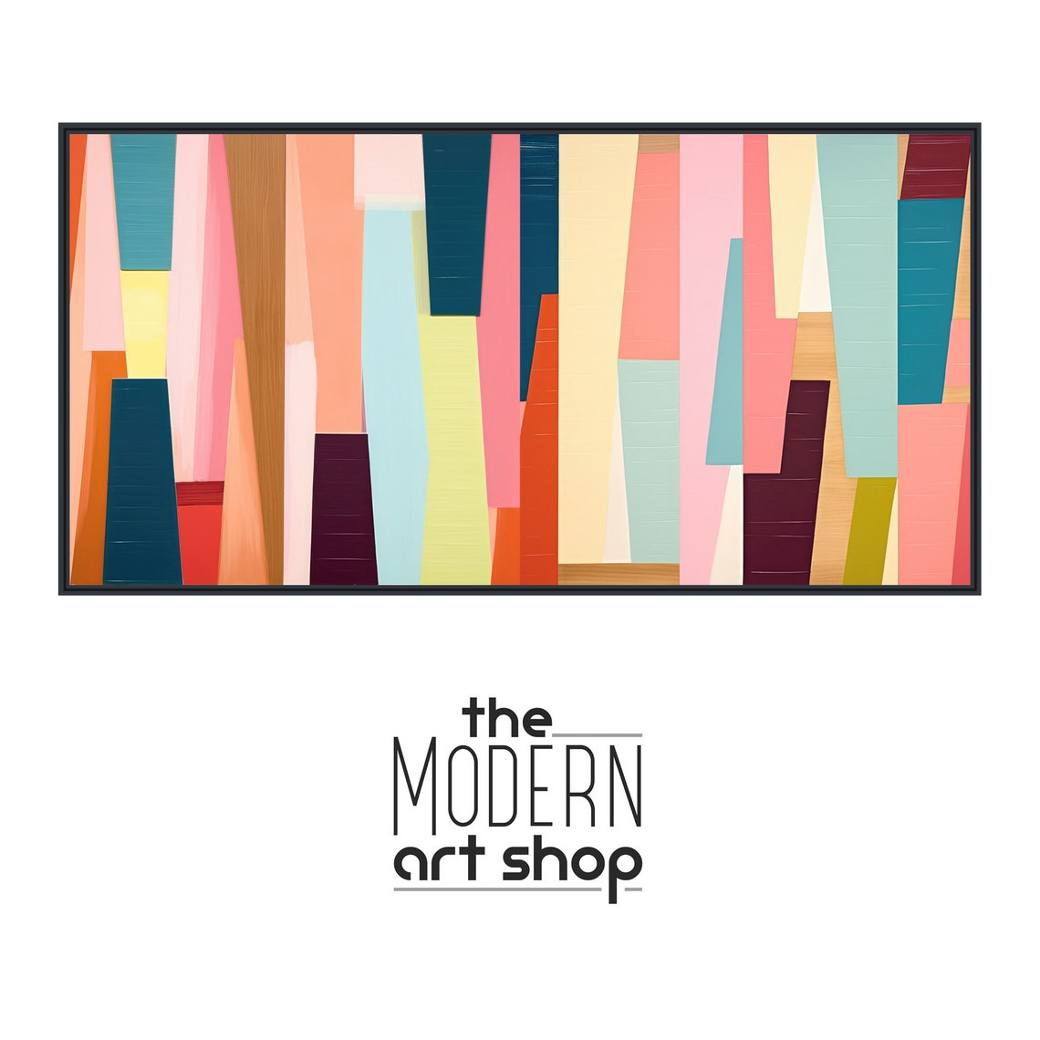 Mid Century Panoramic Retro Ribbon Stripes Pastel Abstract Wall Art - Image 4