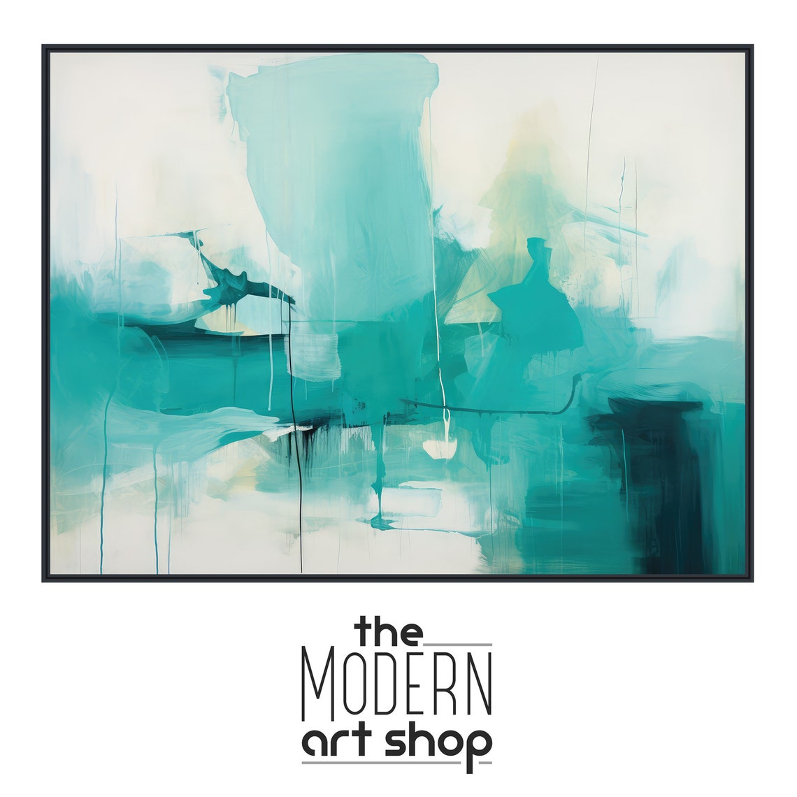 Teal White Abstract Landscape Soft Minimal Modern Coastal Wall Art - Image 4