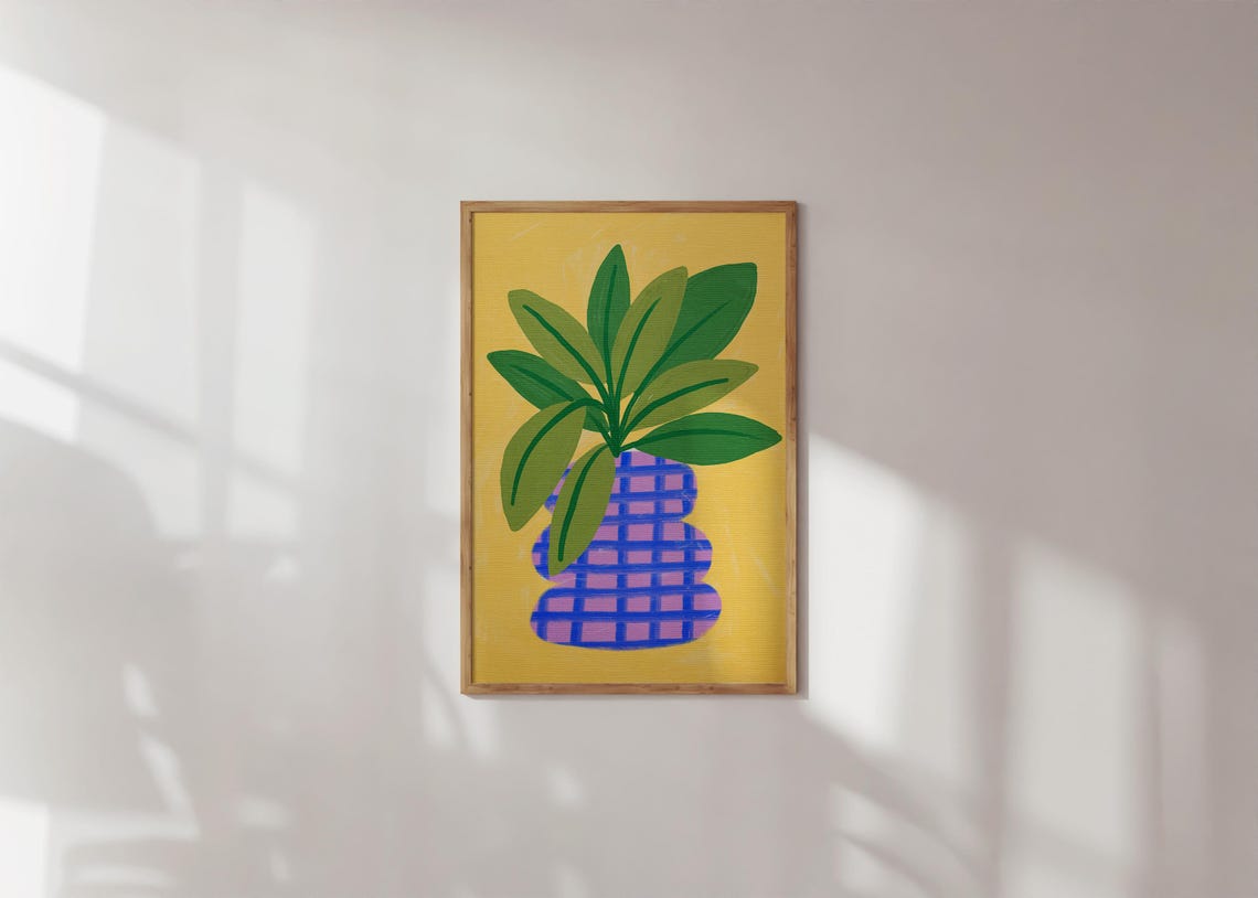 Colorful Gouache Vase Plant Modern Botanical Yellow Art Print