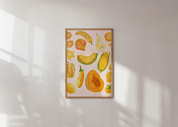 Tropical Fruit Pattern Colorful Kitchen Food Illustration Art Poster