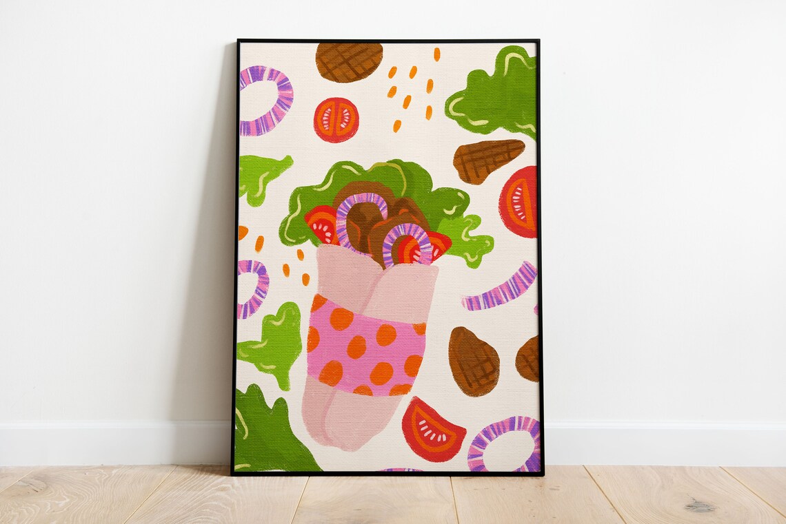 Kebab Illustration Art Print, Colorful Kitchen Decor