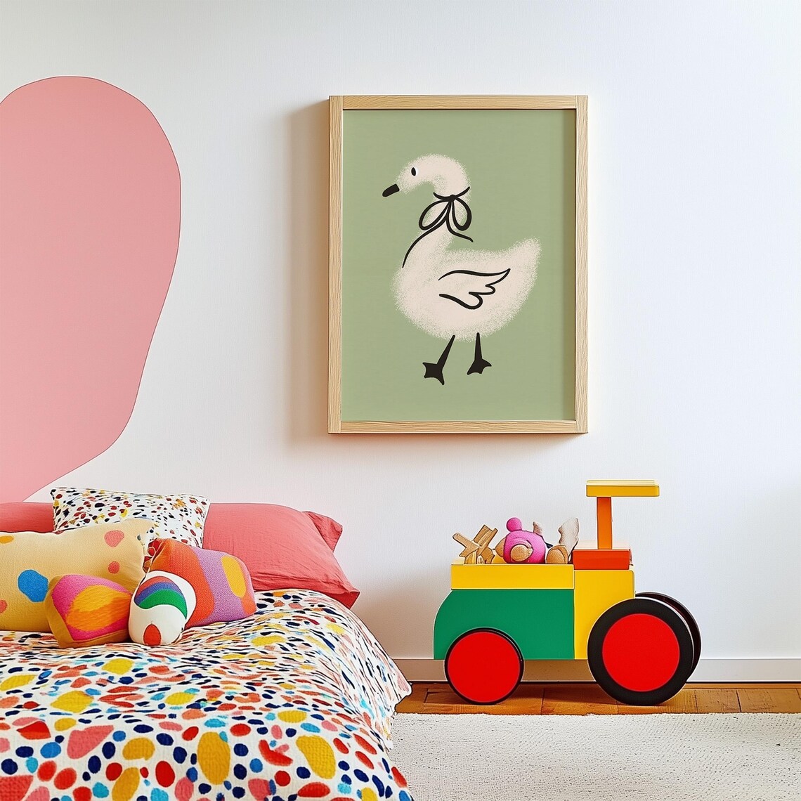 Sage Swan Nursery Print, Eclectic Retro Art Print