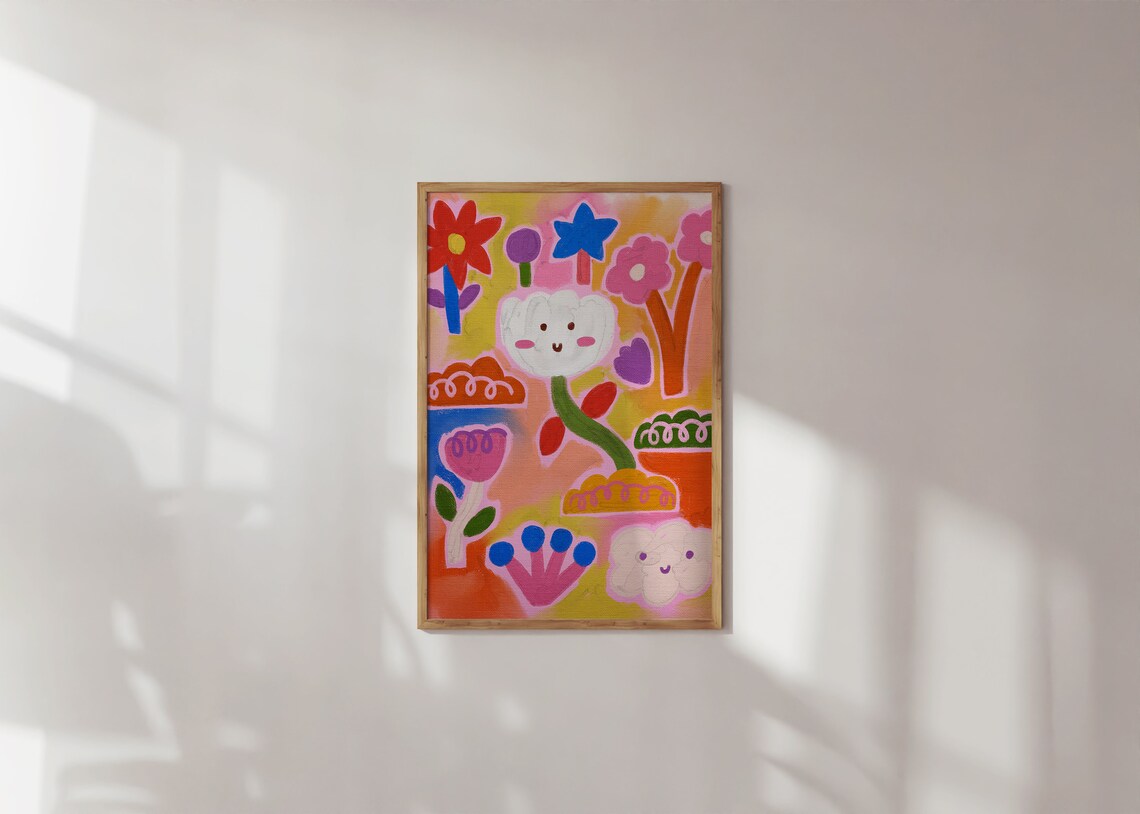 Colorful Bloom Wall Art Abstract Gouache Painting