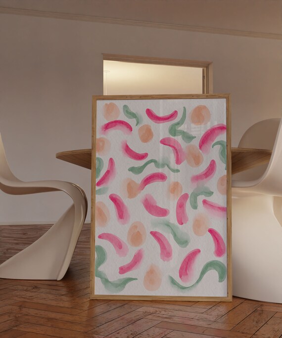 Colorful Abstract Watercolor Art Print Pink Minimalist Decor