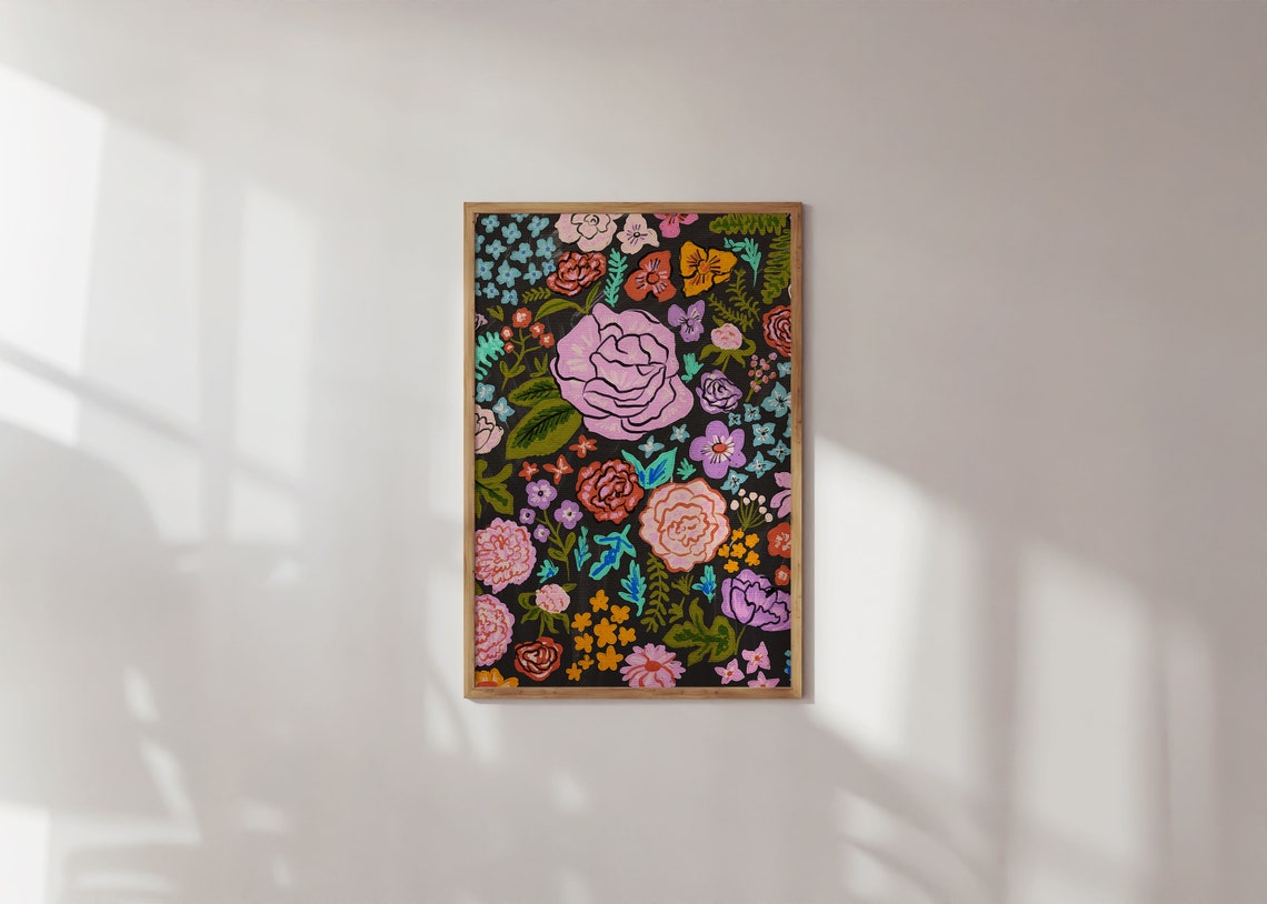 Dark Maximalist Floral Garden Bouquet Moody Botanical Art Poster
