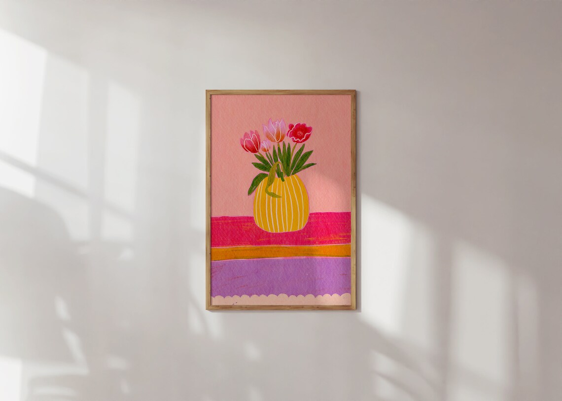 Tulips and Lily Art Print, Colorful Floral Decor