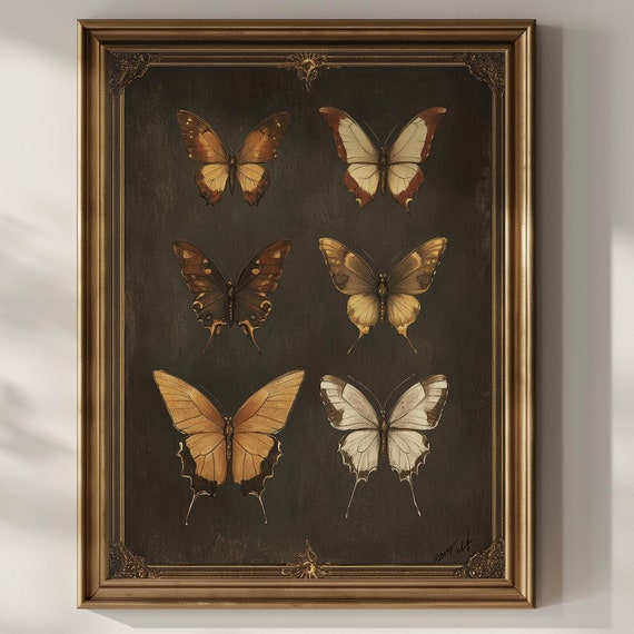 Vintage Butterfly Poster Print Dark Academia Wall Decor Insect Entomology Moody Goth Artwork Butterflies Wall Art Matte Poster
