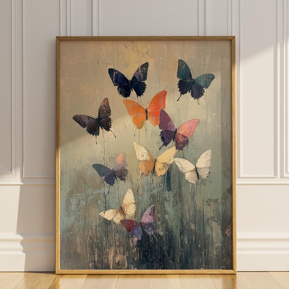 Butterfly Wall Art Vintage Oil Painting Butterflies Wall Decor Colorful Artwork Modern Home Decor Gift