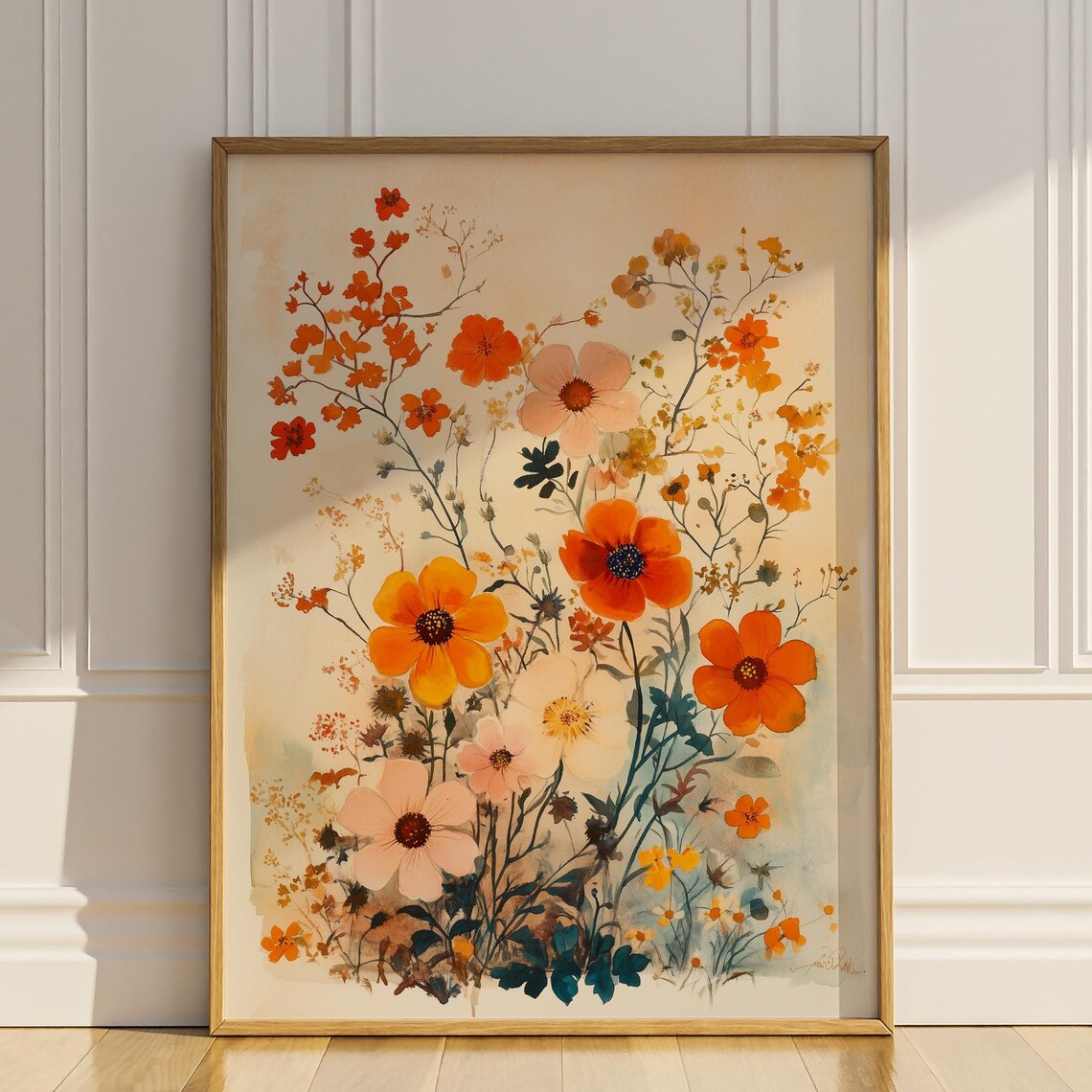 Warm Autumn Wildflower Bouquet Watercolor Botanical Art Poster