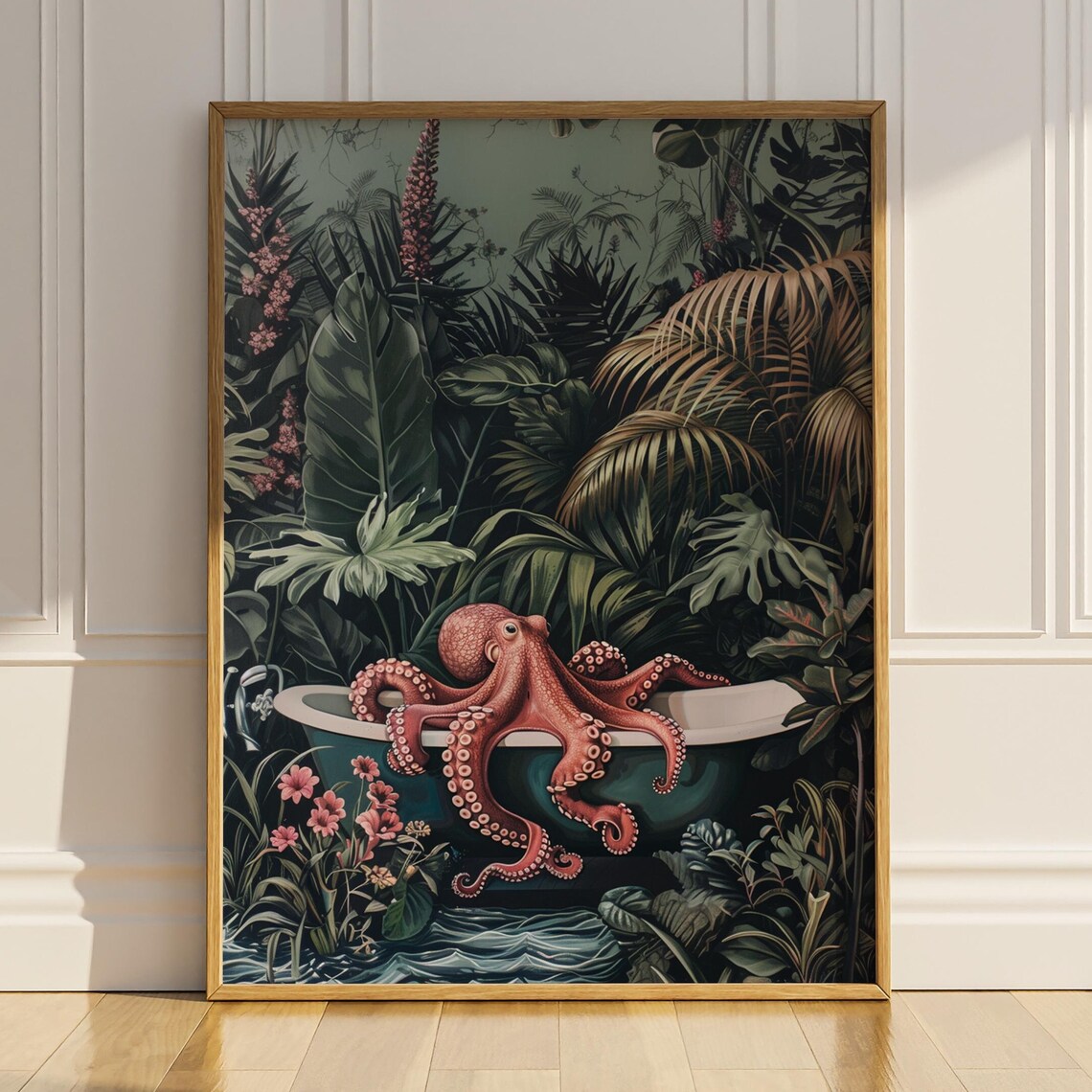 Octopus Bathroom Wall Decor, Funny Sea Life Art Print