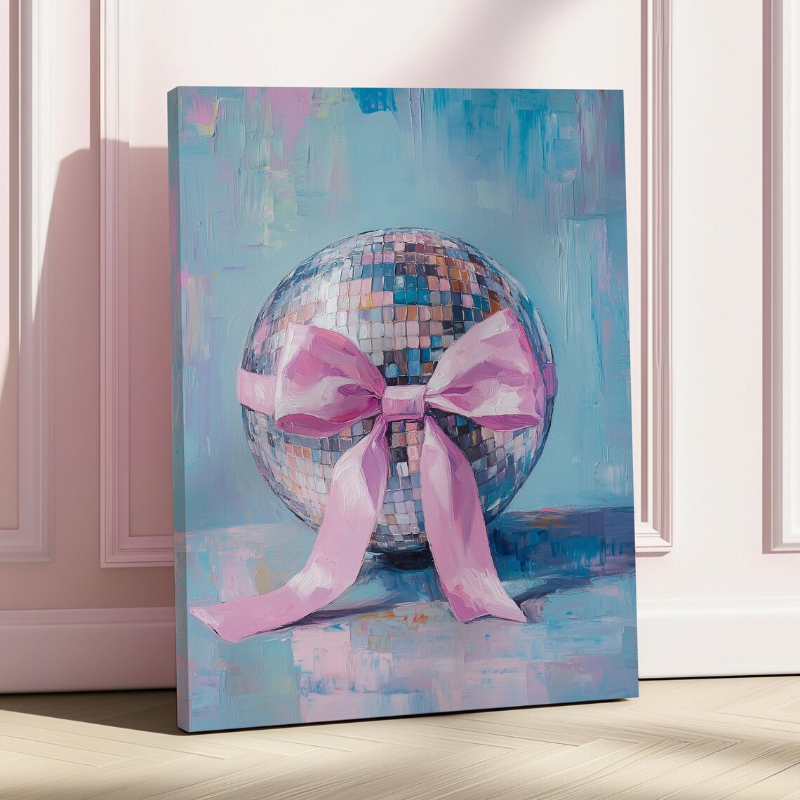 Disco Ball Wrapped With Pink Bow Glam Oil Painting Wall Art Poster