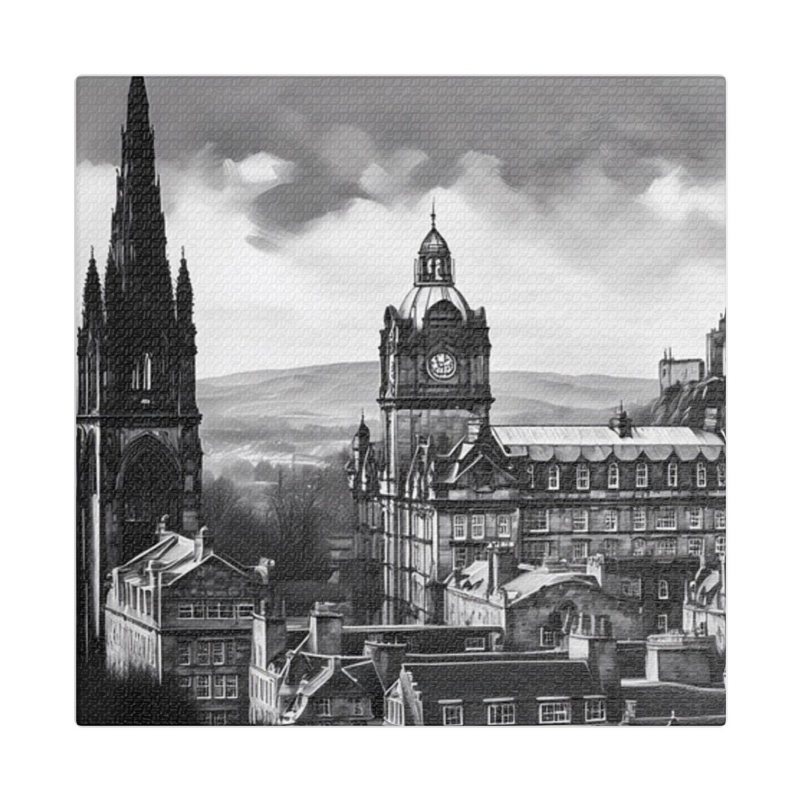 Edinburgh Cityscape, Black and White Travel Poster - Image 2