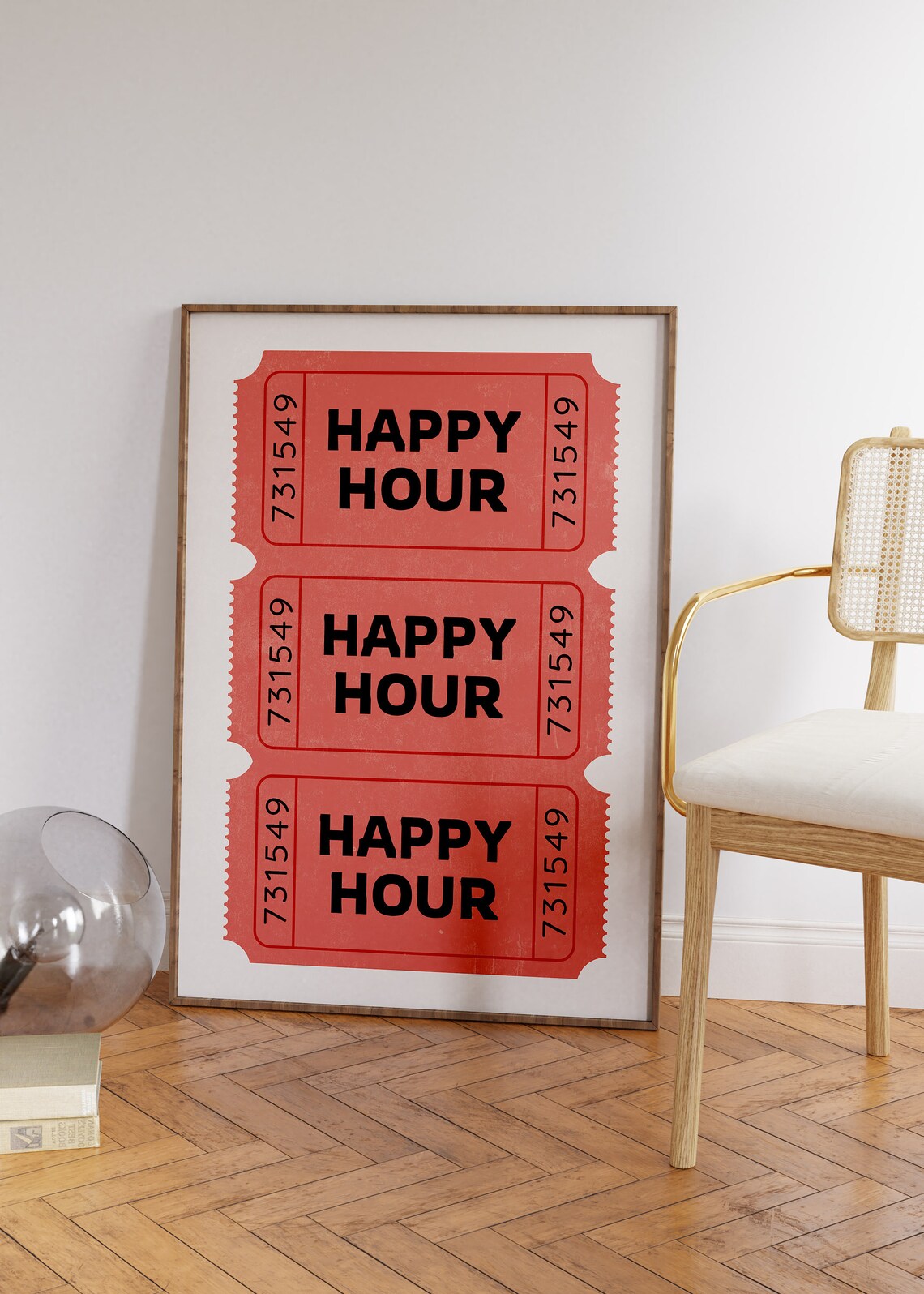 Happy Hour Red Vintage Ticket Trio Retro Home Bar Cart Art Poster - Image 2