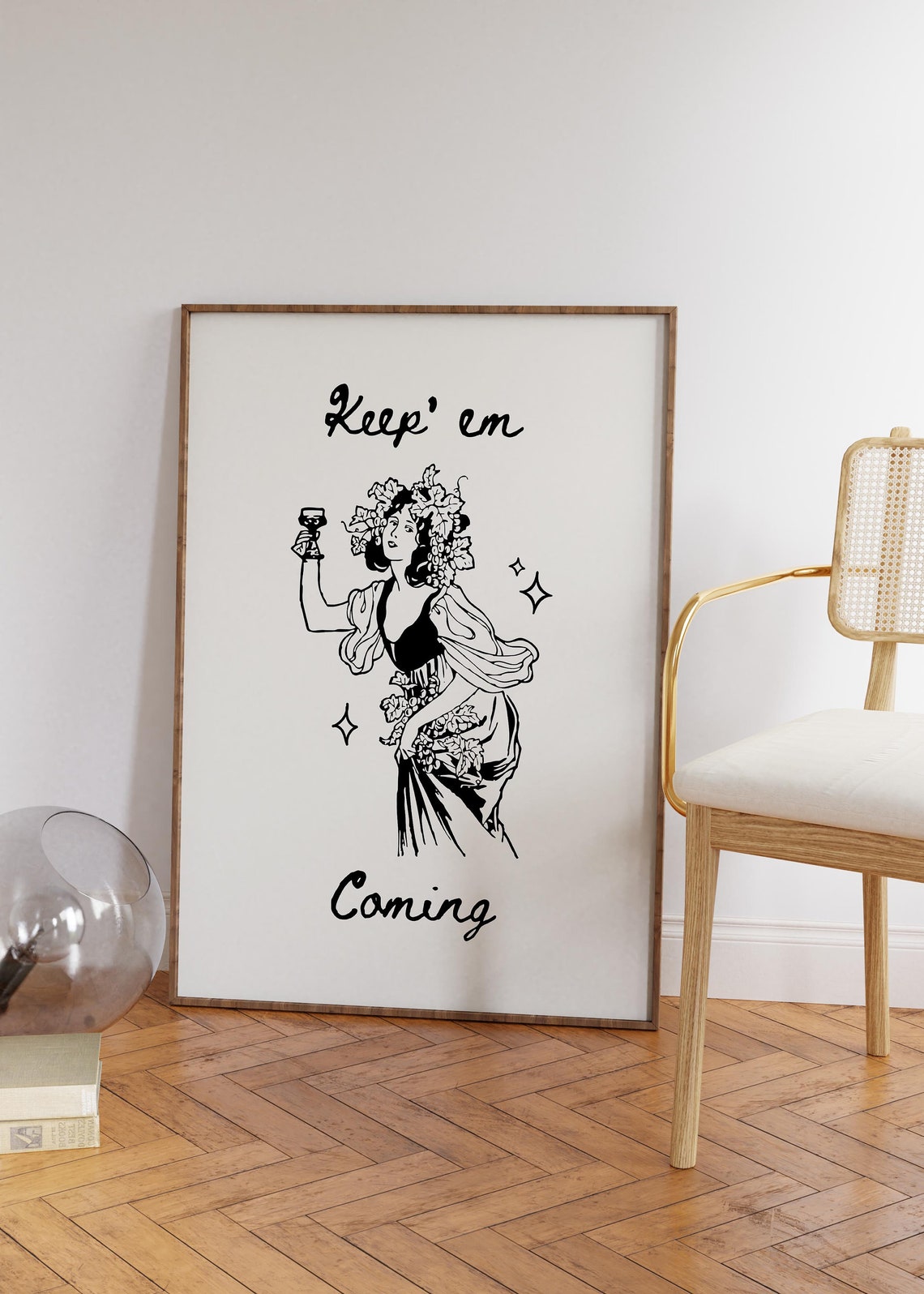Keep Em Coming Vintage Wine Lady Illustration Retro Party Poster - Image 2